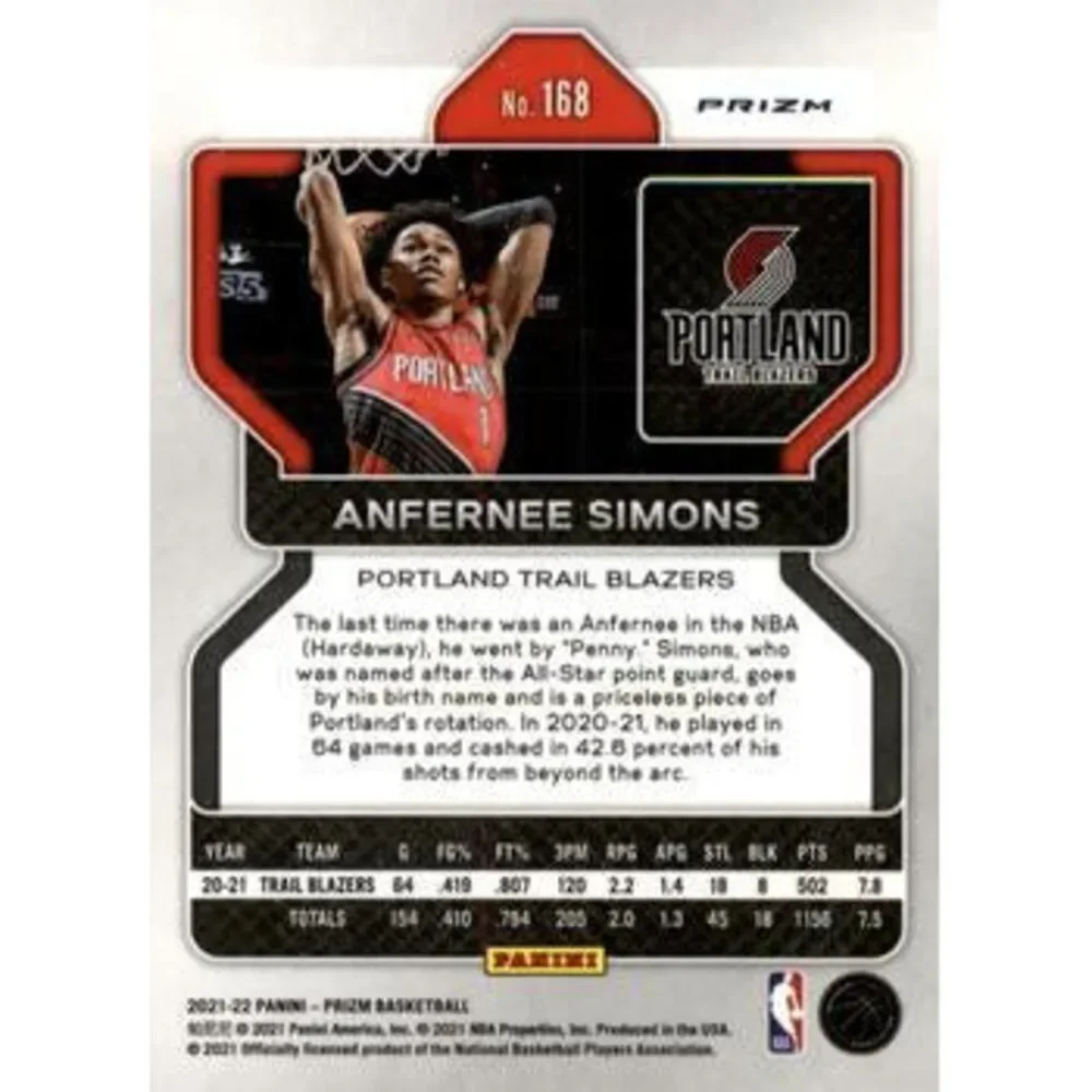 2021-22 Panini Silver Prizm Anfernee Simons 168 Portland Trail Blazers